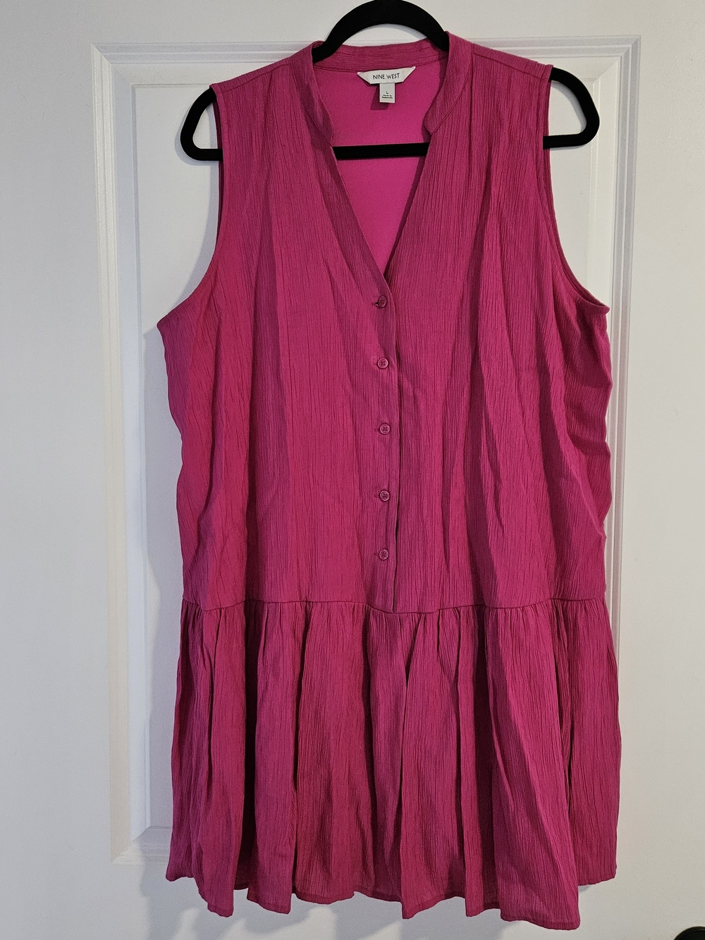 Nine West Sleeveless Button Front Tunic Dress in Fuchsia - Size Large